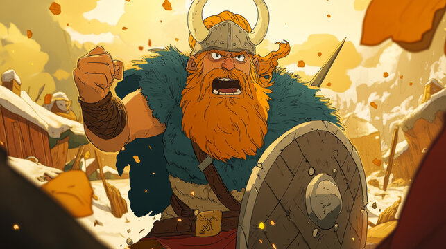 Viking cartoon character sprite sheet animation for 2d rpg game. Scandinavian warrior personage fight with sword, dying in battle with soul fly out of dead body animated effect, Vector illustration