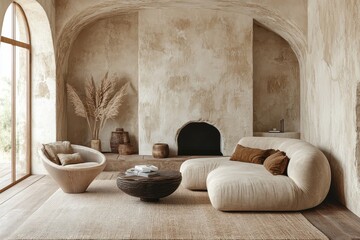 Fototapeta premium cozy living room interior with neutral tones and modern furniture