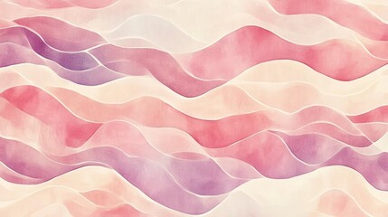 Obraz premium Abstract watercolor wave pattern in pastel pink, purple, and beige tones.
