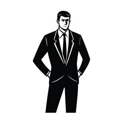 Confident Man in Black Suit, Professional Business Attire