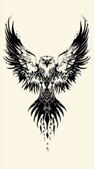 Fototapeta premium A stylized black and white image of an eagle with open wings