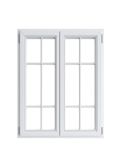 White double-paned window frames with two glass panes, on Png Format and Transparent Background