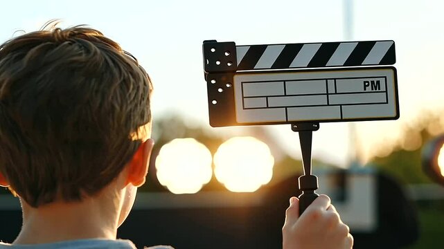 Rising Star Kid Filming Scene with Director's Clapboard