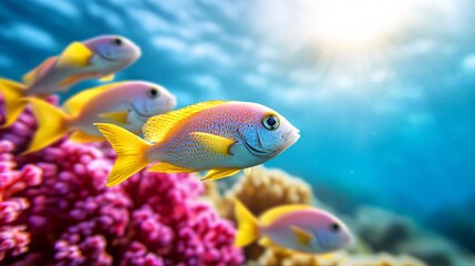 Fototapeta premium Vibrant Reef Fish Swimming in Coral