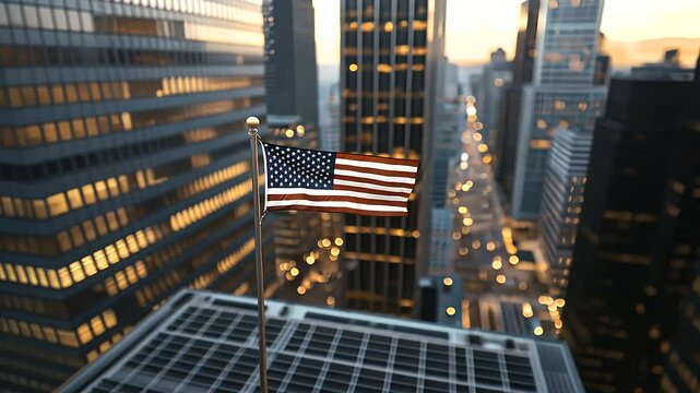 IPO Flag on Skyscraper with Trading Floor Activity Below