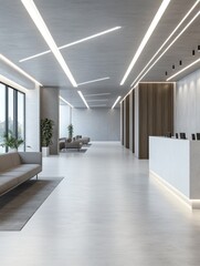 This is a professional office lobby with modern design and contemporary furniture.