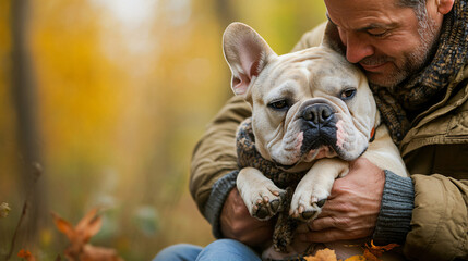 Man holding his beloved dog in his arms while demonstrating effective training techniques for stubborn breeds with patience and love.