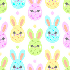 Easter seamless pattern with colorful bunnies and eggs. Flat design. For children's fabric design, wallpaper, backgrounds, wrapping paper, cards, etc. Vector