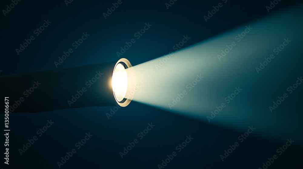 Poster flashlight beam in darkness creating searchlight effect on transparent background - black torch with