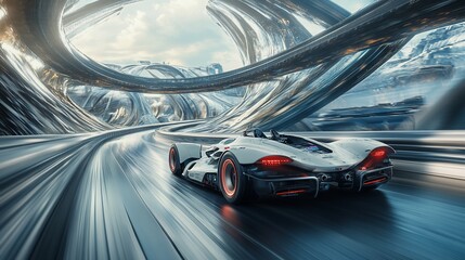 Futuristic Speedster: Racing Through a Sculptural Cityscape