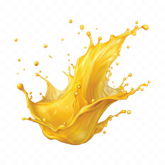 Splash of juice or yellow splash wave swirls  and yellow splashes, flying yellow on the air cut out isolated on white background 