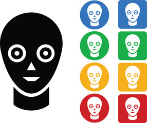 Intelligent tactical robot face icon in flat set. chatbot technology customer service isolated on transparent background
