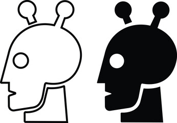 Intelligent tactical robot face icon in flat line set chatbot technology customer service, isolated on transparent background