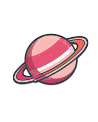 Pink cartoon ringed planet icon with glossy highlights for space theme illustrations, educational projects, or galaxy designs
