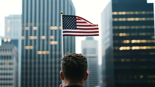 IPO flag waving atop a skyscraper with trading floor below