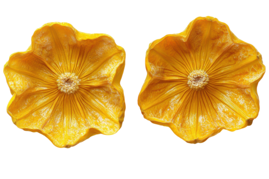 Two radiant sunburst blooms against an inky canvas beckoning the warmth of summer with sharp detail and vibrant texture showcased close up