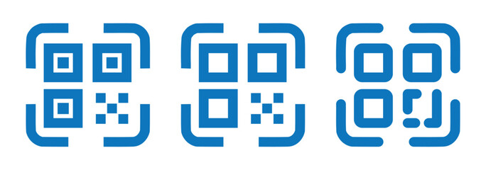 Set of digital scanning qr code icons isolated on a white background. Barcode scanner icon. QR code for payment. QR codes scan in black color flat styles for smartphone. Vector illustration.