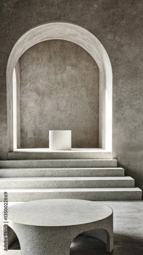 Poster modern architectural space featuring minimalist design elements and muted tones with textured walls