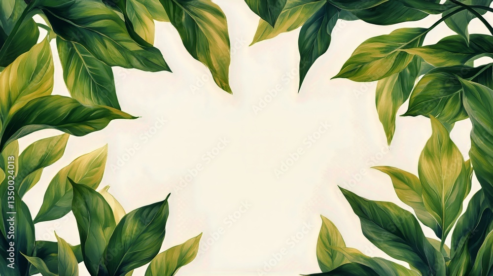 Poster lush green leaves frame a blank canvas ready for creative expression in an artistic setting