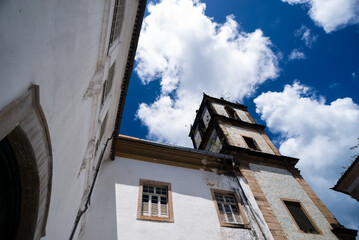 View from below of the facade of a baroque church in Pelourinho, historic center of the city of...