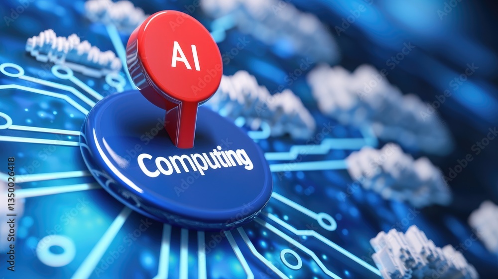 Poster ai computing concept with technology theme and blue circuit background
