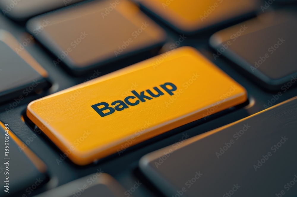 Poster orange backup key on a modern laptop keyboard with dark keys and soft lighting