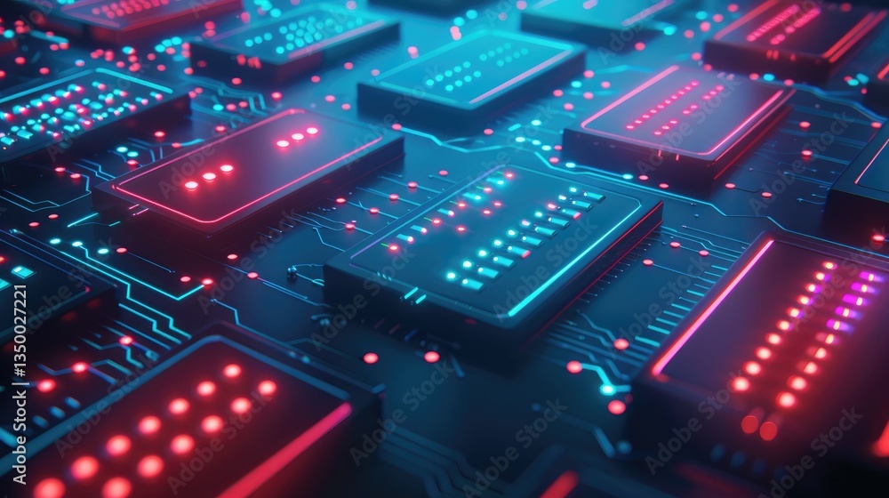 Poster abstract futuristic circuit board with neon lights technology background high tech digital data proc