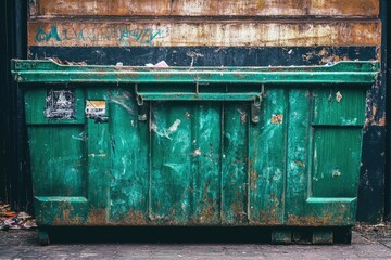 Oversized Green Container for Recycling: Urban Garbage Disposal in a Lively Street Environment