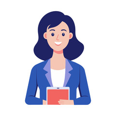 Female entrepreneur holding a tablet and smiling confidently with modern minimalist colors on transparent background