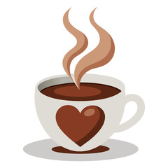 Cozy Cup of Coffee – Steam Forming Heart Shape in Modern Vector Style on Transparent Background