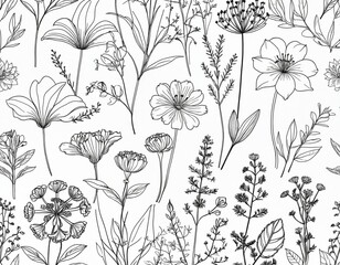 Elegant Black and White Illustrations of Floral Designs on a White Background