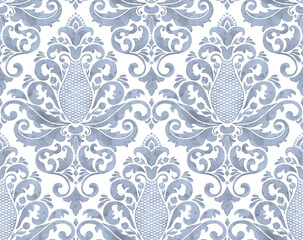 Damask seamless watercolor pattern element. Vector classical luxury old fashioned damask ornament, royal victorian seamless texture for wallpapers, textile. Vintage exquisite floral baroque