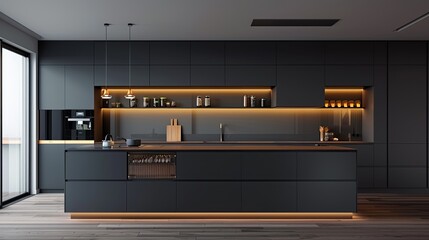 A bright and Modern kitchen interior with modern furniture design 