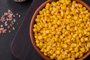 Sweet yellow canned corn in bowl