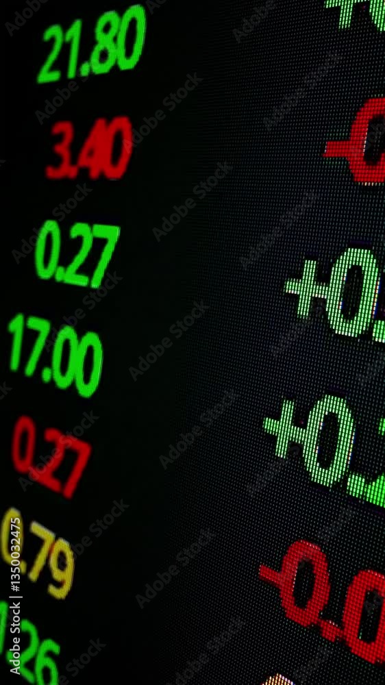 Poster stock market board on macro shot movement led screen showing stock trading exchange and financial da