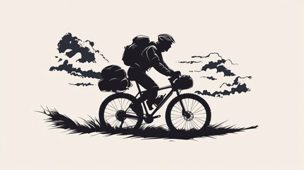 Obraz premium Silhouette of Adventure: Biker Packing for a Beautiful Journey Beneath a Cloudy Background