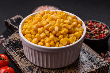 Sweet yellow canned corn in bowl