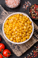Sweet yellow canned corn in bowl