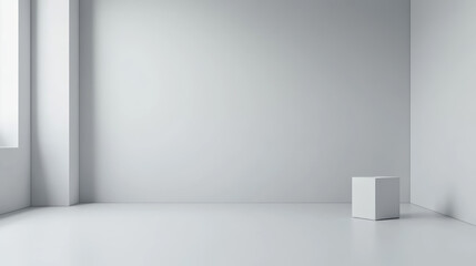 Obraz premium Empty grey house or office room interior with walls, ceiling and floor. Corner view on white studio box inside background. 3d realistic vector illustration of light clean inner container mockup.