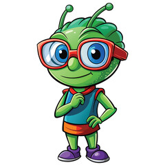 Obraz premium Cartoon alien character with glasses