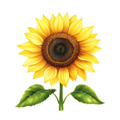 Fototapeta premium Vibrant yellow sunflower bloom isolated transparent background botanical illustration