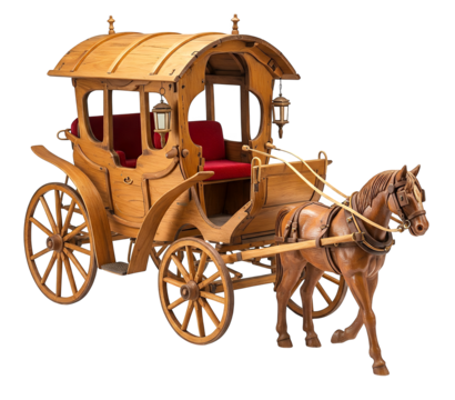 Handcrafted Wooden Horse Carriage Model Vintage Wagon Decoration