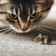 Obraz premium Feline Fury: Mouse Meets Menace.
