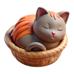Cozy Catnap: A contented cat snuggles into a woven basket for a peaceful afternoon nap, exuding comfort and serenity.