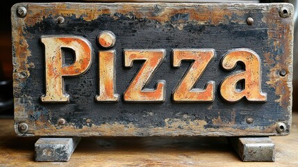 Rustic wooden pizza sign