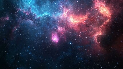 Fototapeta premium Vibrant Cosmic Scene with Colorful Nebulae and Stars in Space