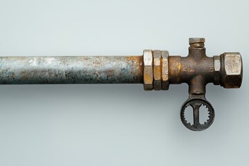 Close up view of an old industrial water pipe and valve