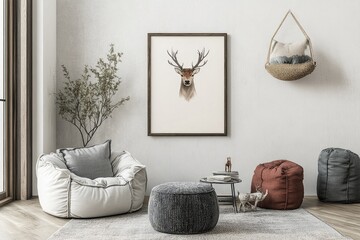 Stylish Wooden Frame Resting on Floor for Interior Design Mockup with Empty Wall for Artistic Displays