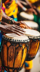 African Drumming Performance in Vibrant Festival Setting.