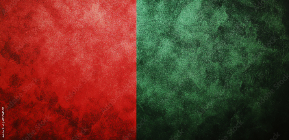 Poster a textured background divided vertically with red on the left and green on the right side of the ima